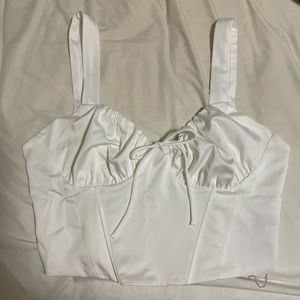 bershka white milkmaid crop top with bow